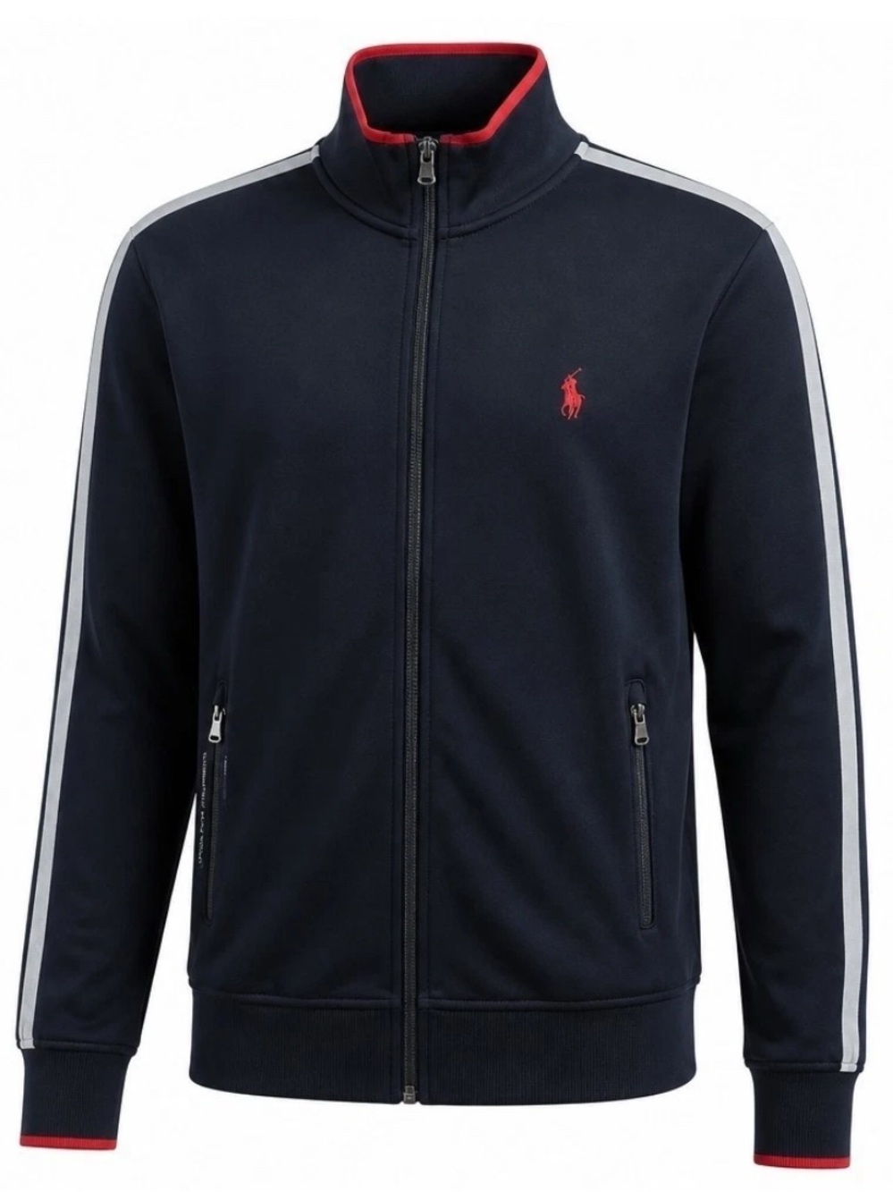 Polo Ralph Lauren Interlock Track Jacket Mens L Black Pony Logo Sleeve Stripe